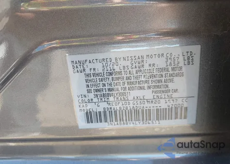 2020 Nissan Sentra S Xtronic Cvt из США, поврежденный, VIN 3N1AB8BV4LY306511